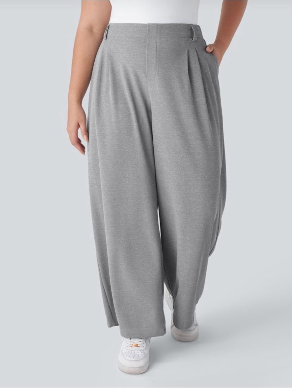 HALARA Plus-Size Wide Leg Pleated waffle knit Trousers in Gray